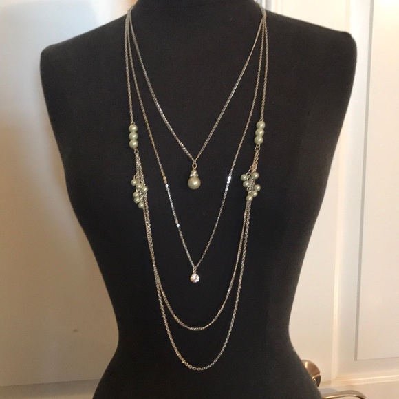 layered mint green pearl silver tone necklace set - Picture 1 of 4